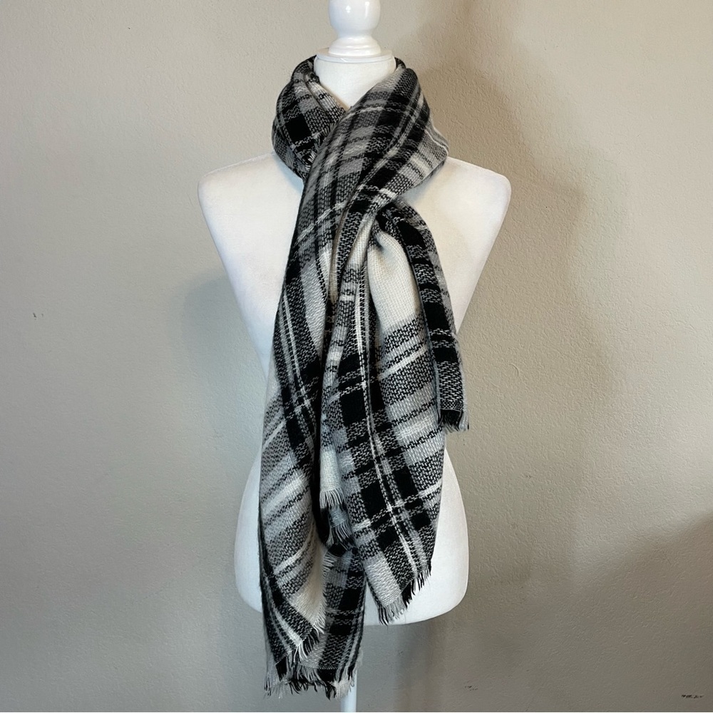 ModCloth Black Plaid Blanket Scarf 54” x 56”
